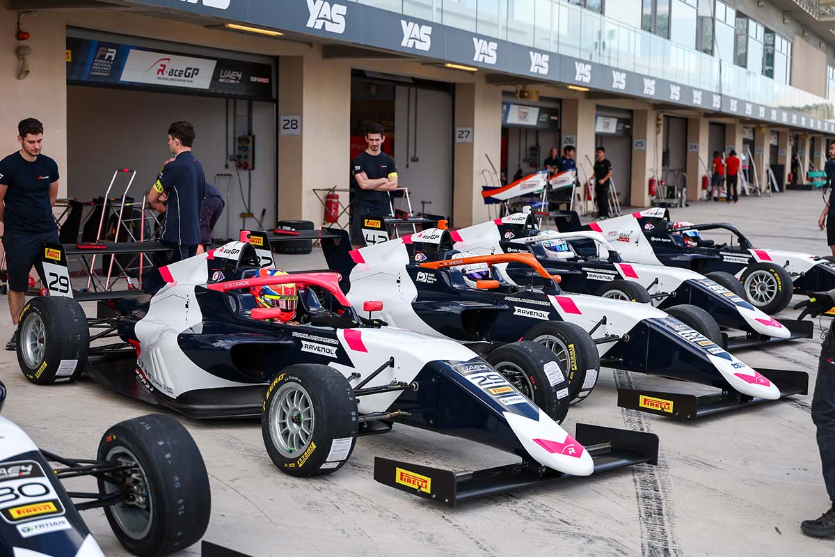 Formular 4 cars of R-ace GP in the pit-lane